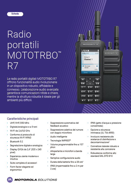 Scheda tecnica della radio MOTOTRBO R7