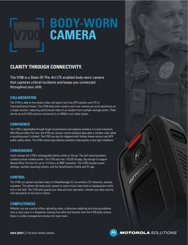 V700 LTE Body Camera Motorola Solutions