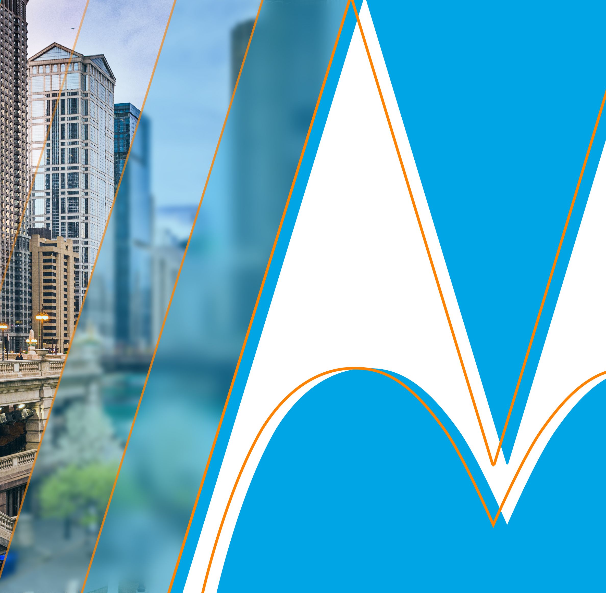 Image of Chicago city view on left and Motorola logo on right